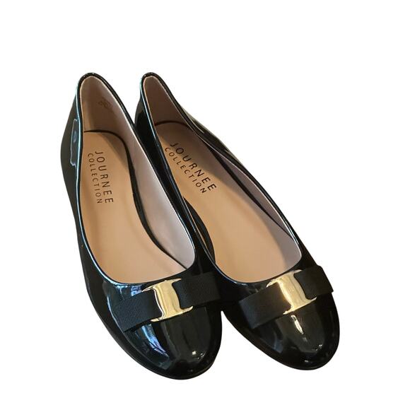 Journee Collection Flats 8.5 Black Patent Silver Buckle Round Toe Ballet - Picture 7 of 9